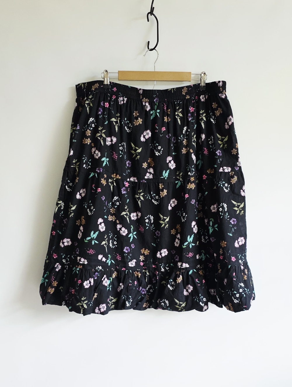 Anthony Black Floral Tiered Bubble Hem Elastic Waist Skirt Women's Plus Size 2X